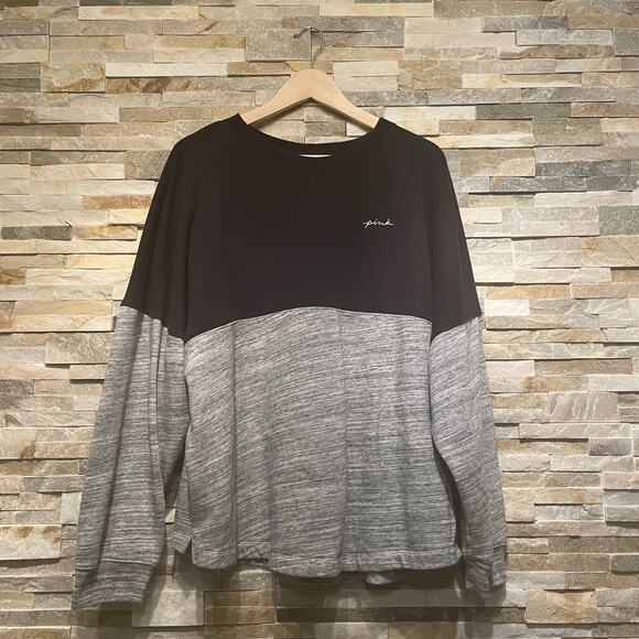 VICTORIA'S SECRET PINK XL Oversized Varsity Crew Pullover | Black Sweatshirt Top - Picture 8 of 9